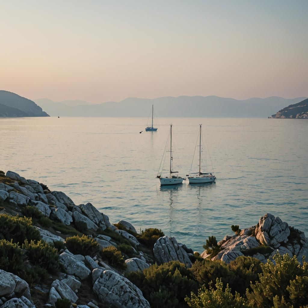 Adriatic Sailboat at Anchor in Morning Light