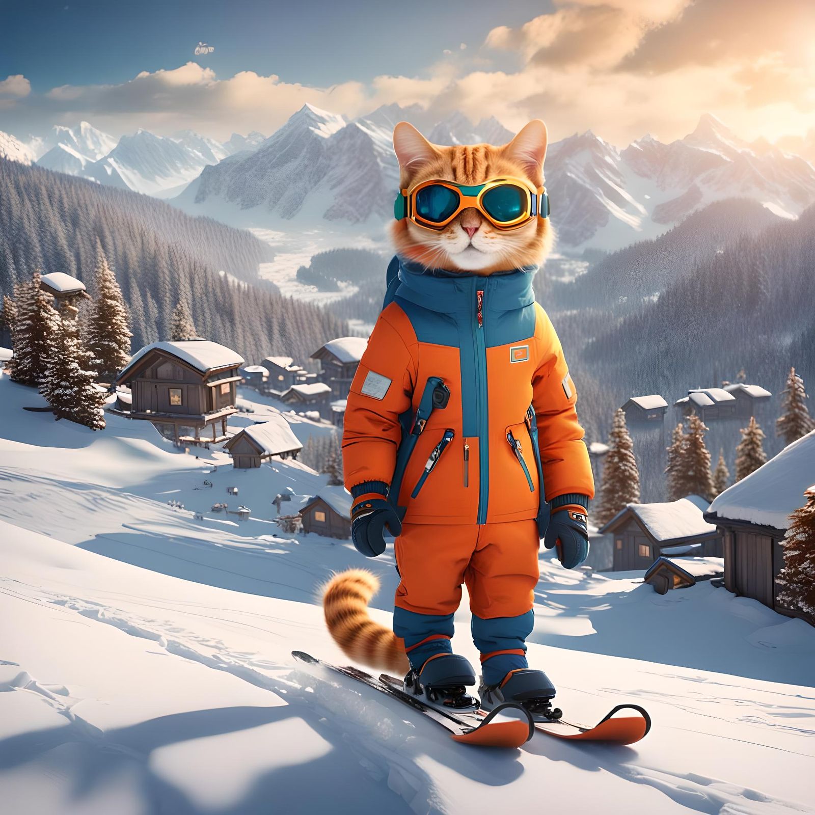 Orange Cat in Snowy Hill Station Art