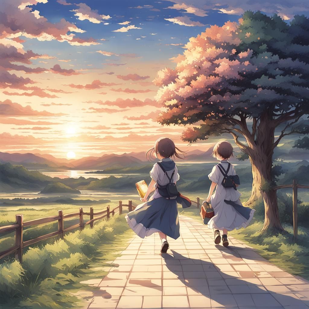 Sunset Departure in Anime Style
