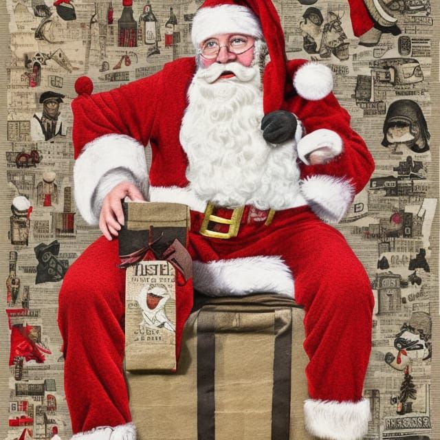 Dieselpunk Santa Claus in Collage Style