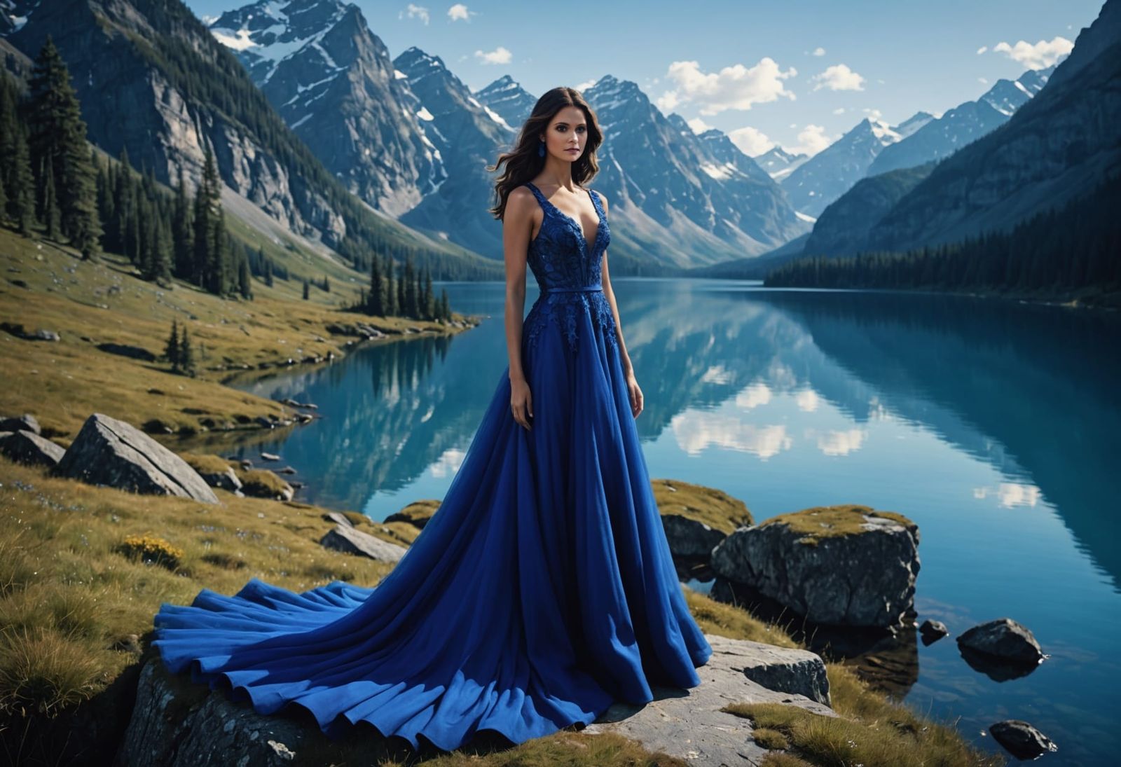 Blue Gown in a Dreamy Blue Landscape