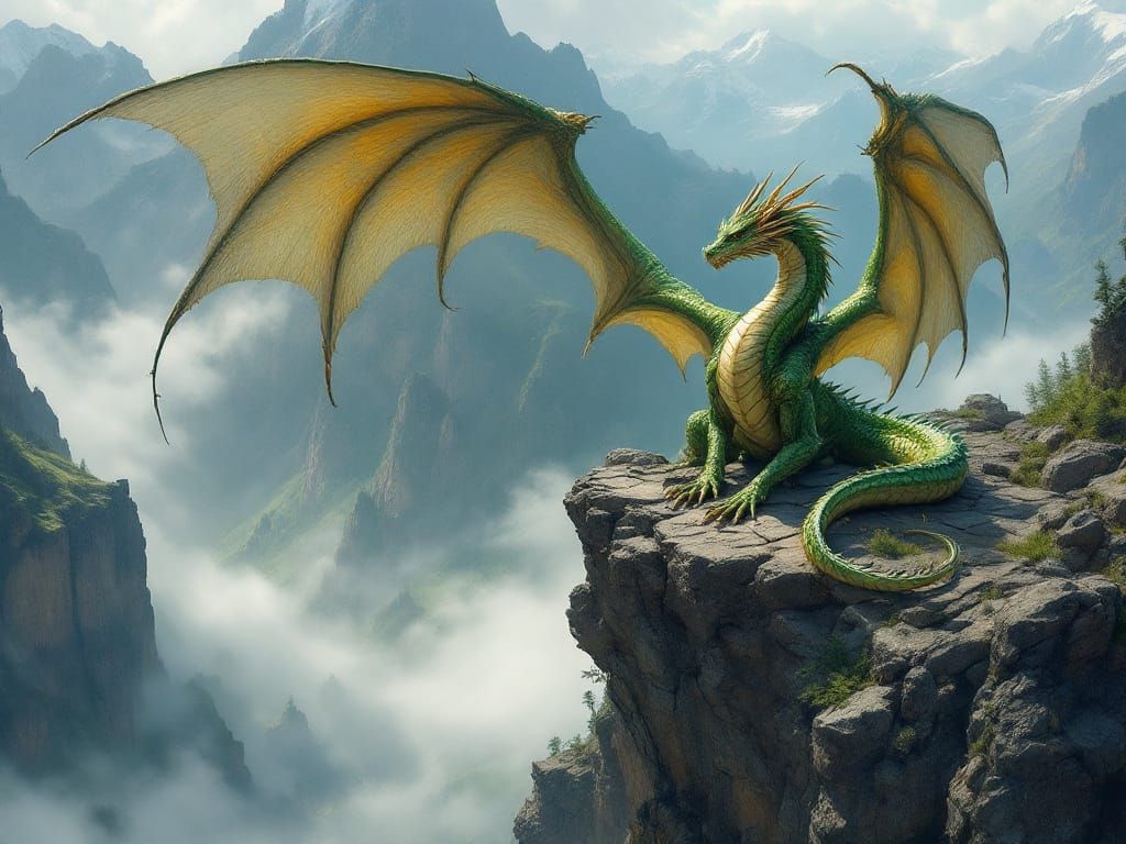 Majestic Dragon on Jagged Cliff in Mountain Light