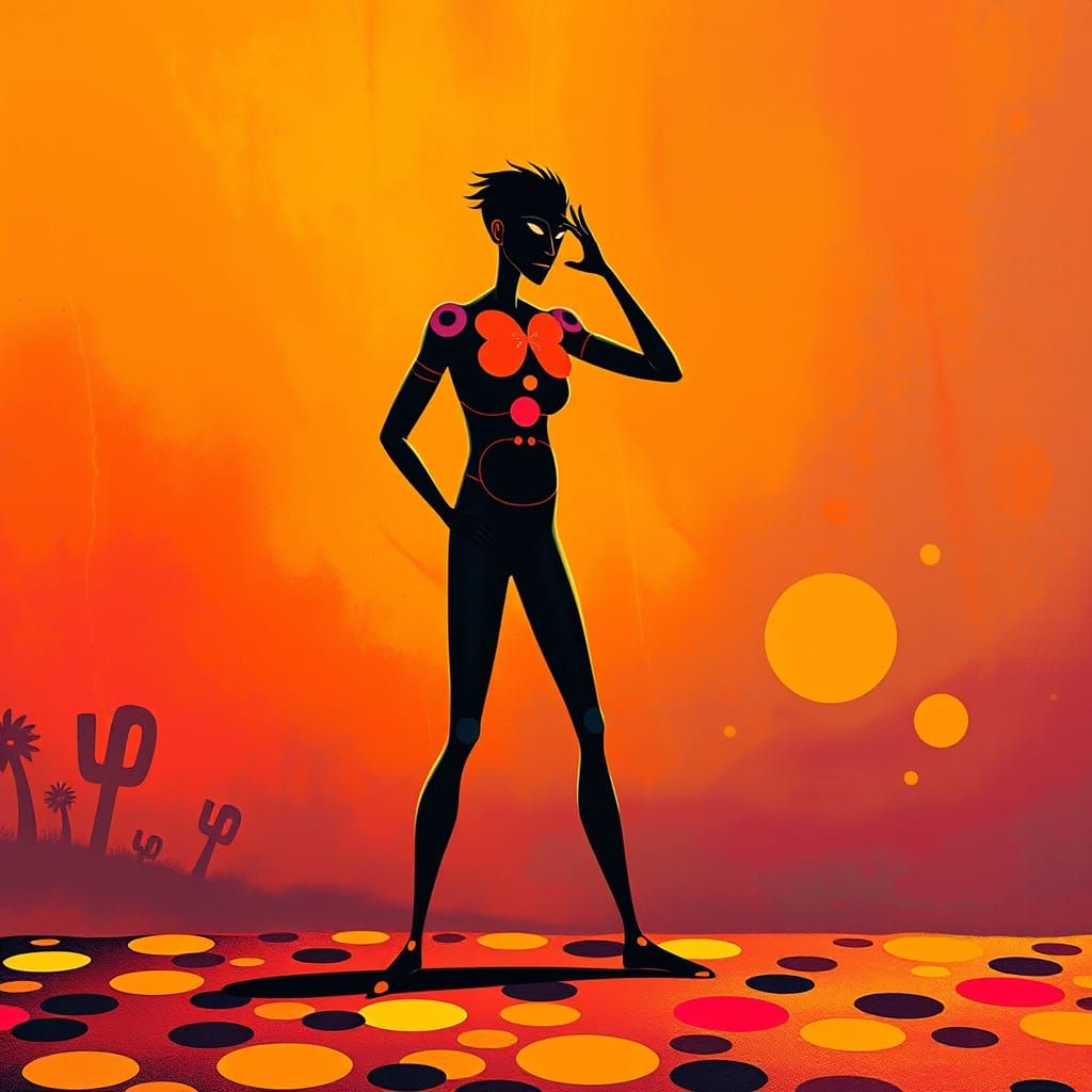 Exasperated Figure in Psychedelic Pop Art Style