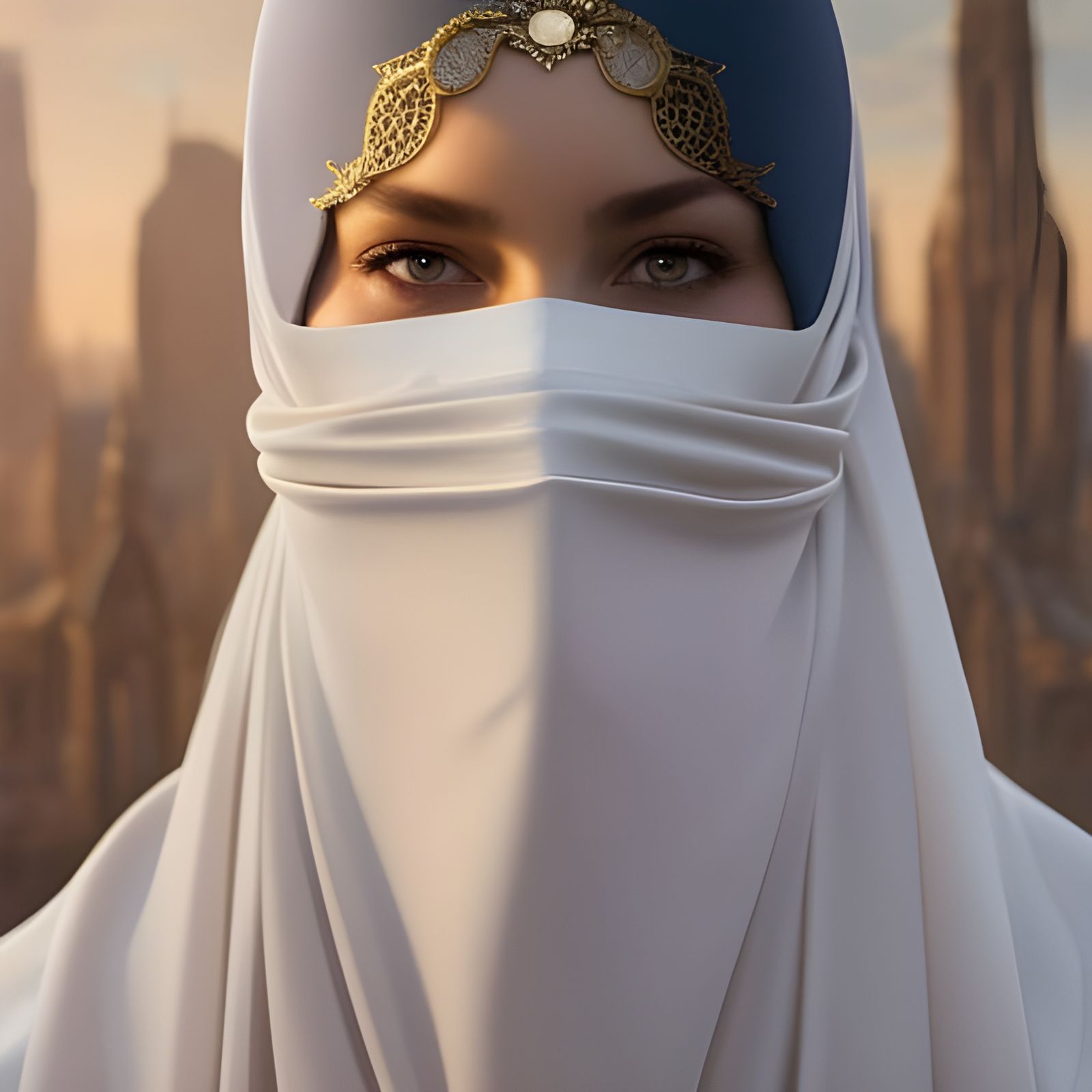 Woman in White Niqab: Hyperdetailed Digital Portrait