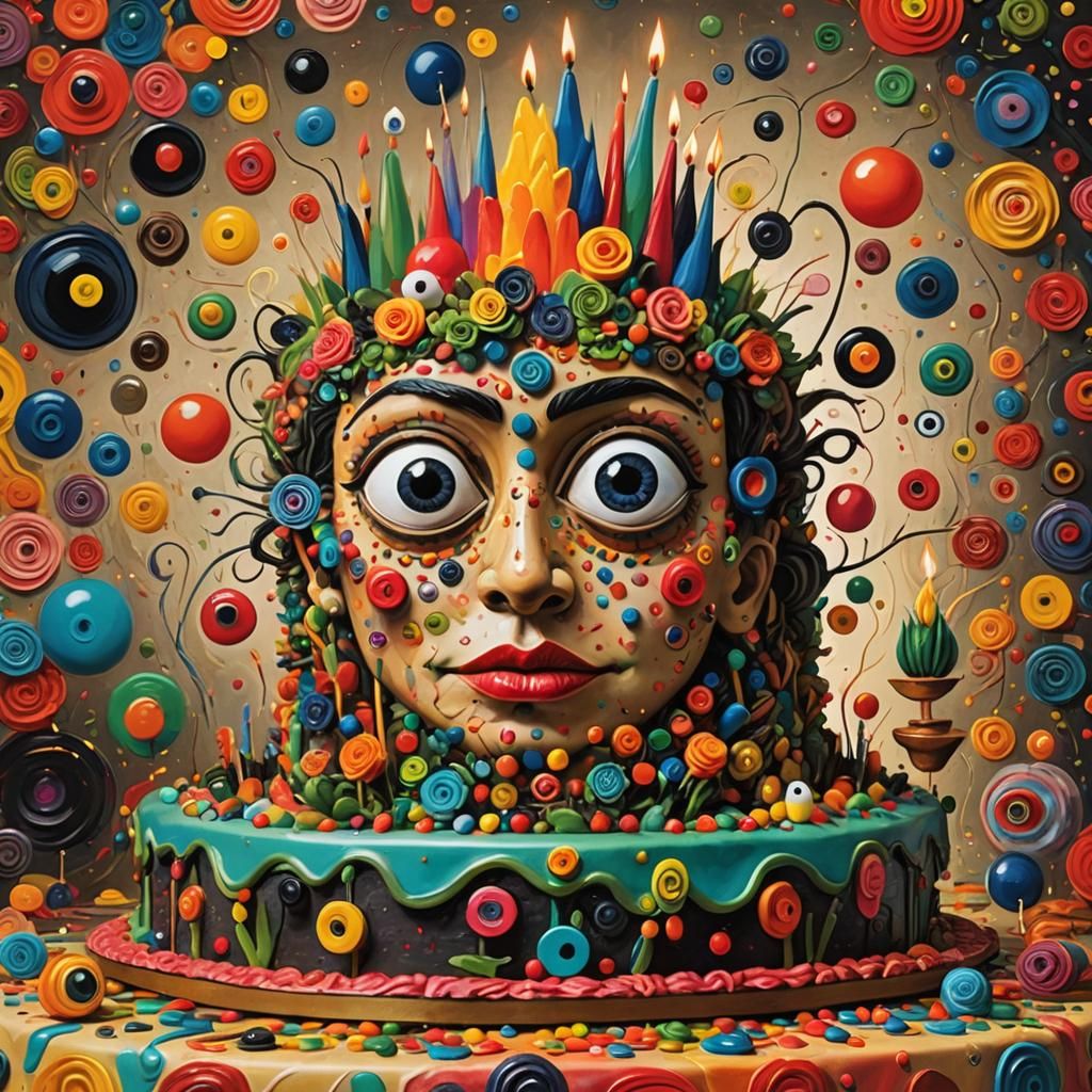Surreal Birthday Cake in a Vibrant Style