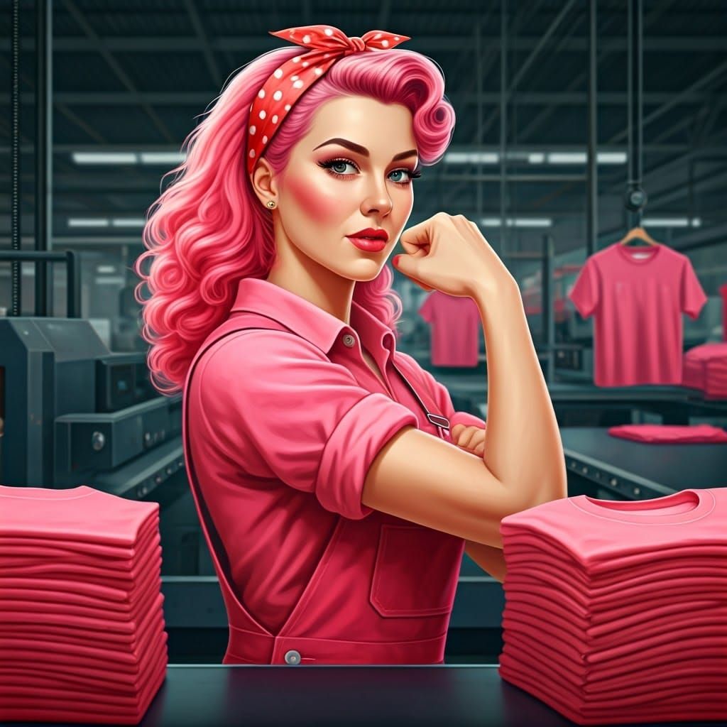 Modern Rosie the Riveter with Pink Hair