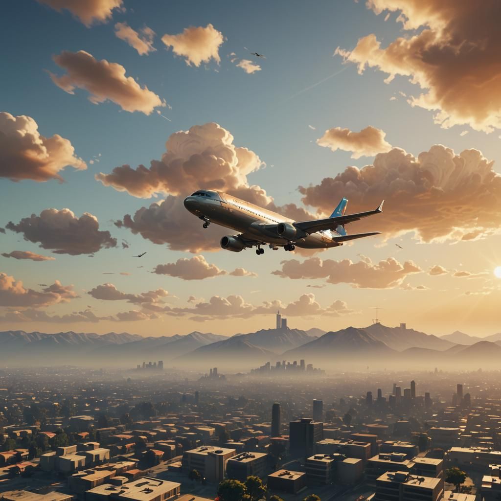 Los Santos Airplane View in Golden Light