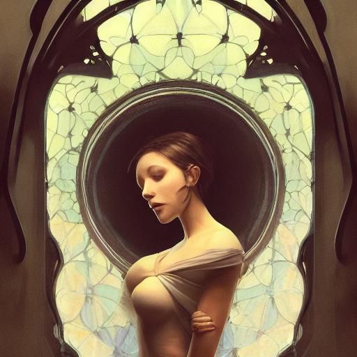 Winged Woman Portrait in Art Nouveau Style