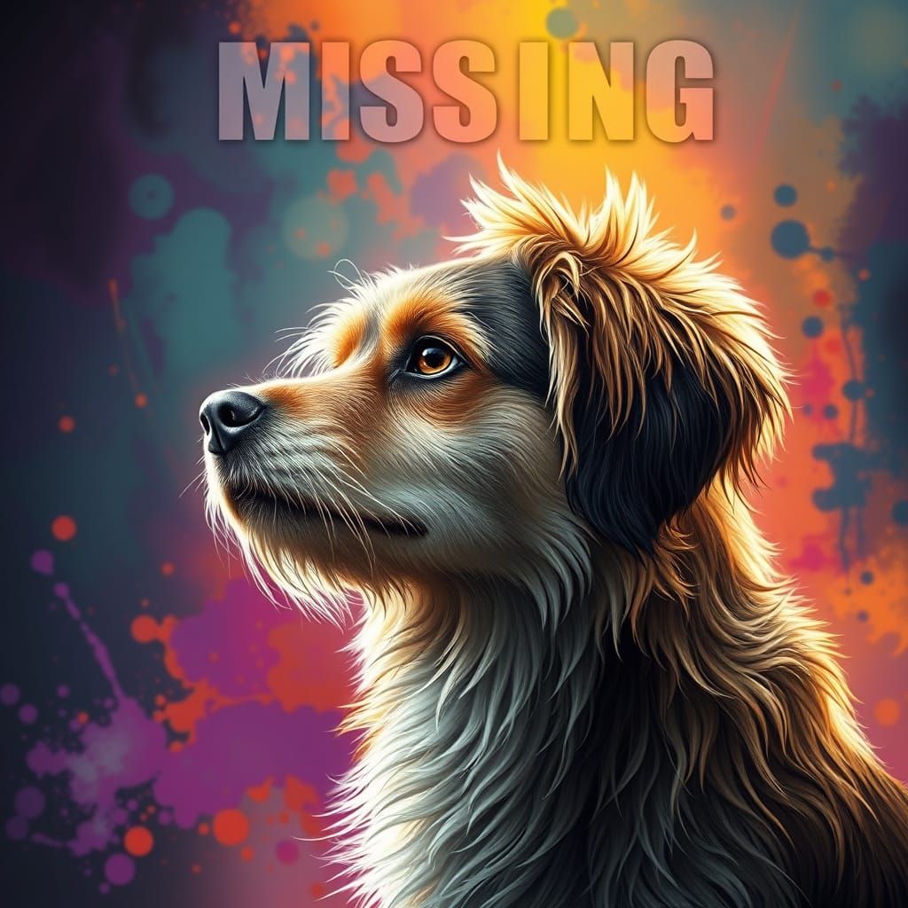 Vibrant Portrait of a Missing Dog in Hyperrealistic Style