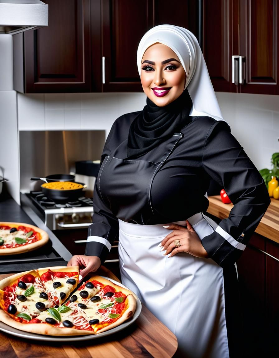 Middle Eastern Woman Chef Making Pizza: Ultrarealistic Detai...