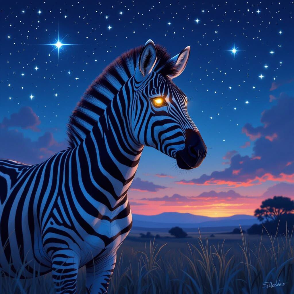 Majestic Night Zebra Hybrid Under Starry Sky