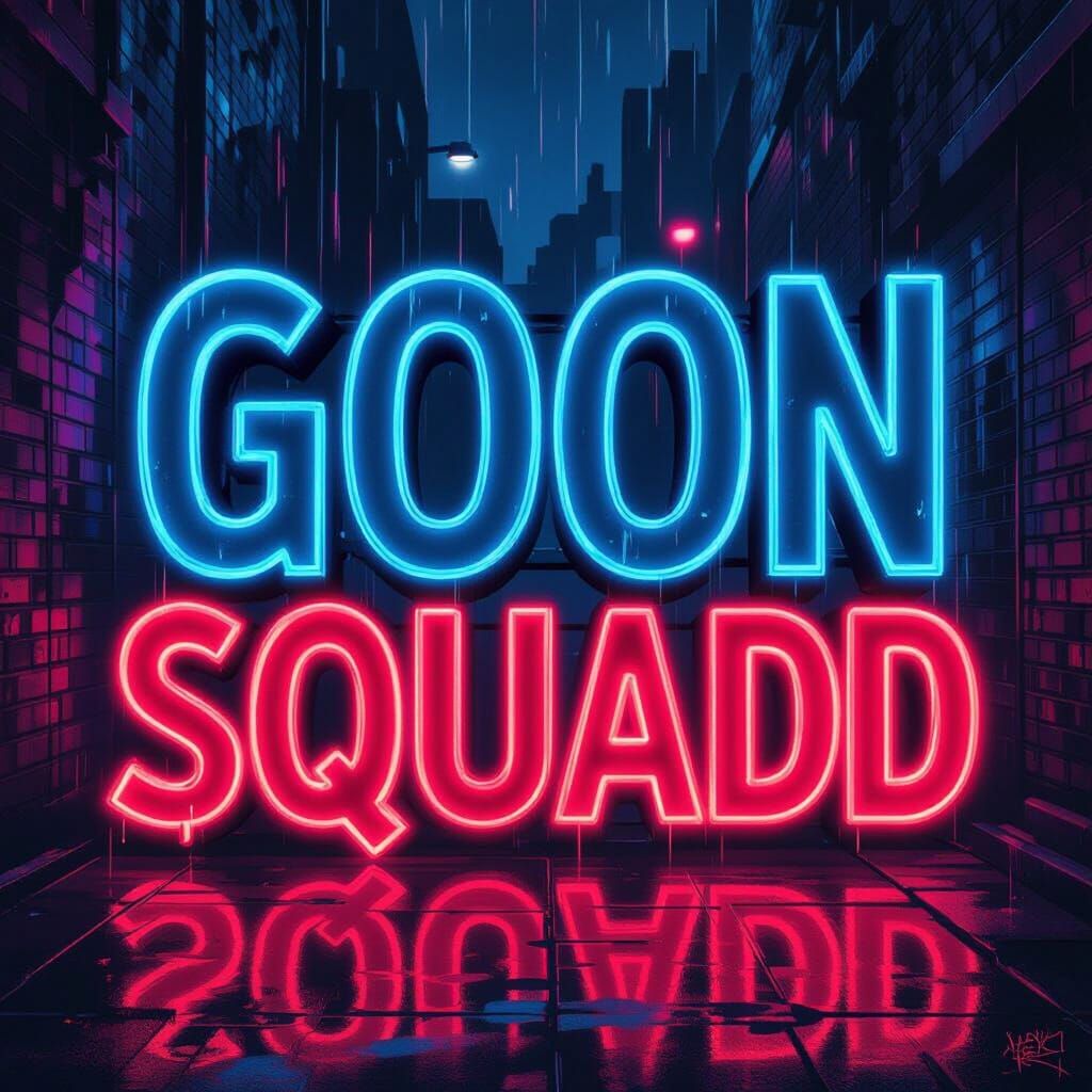 Goon Squaddd Neon Text Art with Scarlett, Raiden, Alys