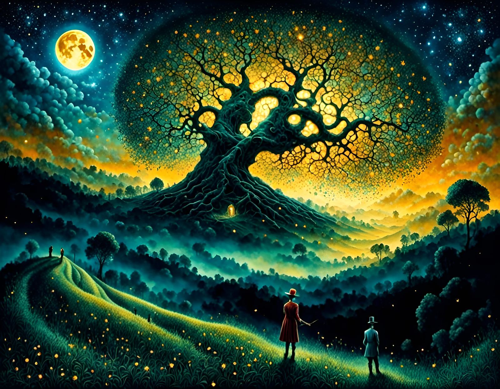 Surreal Juggler Under Starry Sky