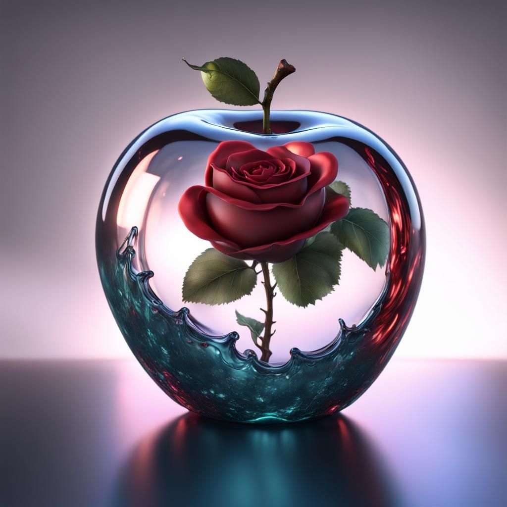 Glass Apple with Rose: Detailed Fantasy Concept Art