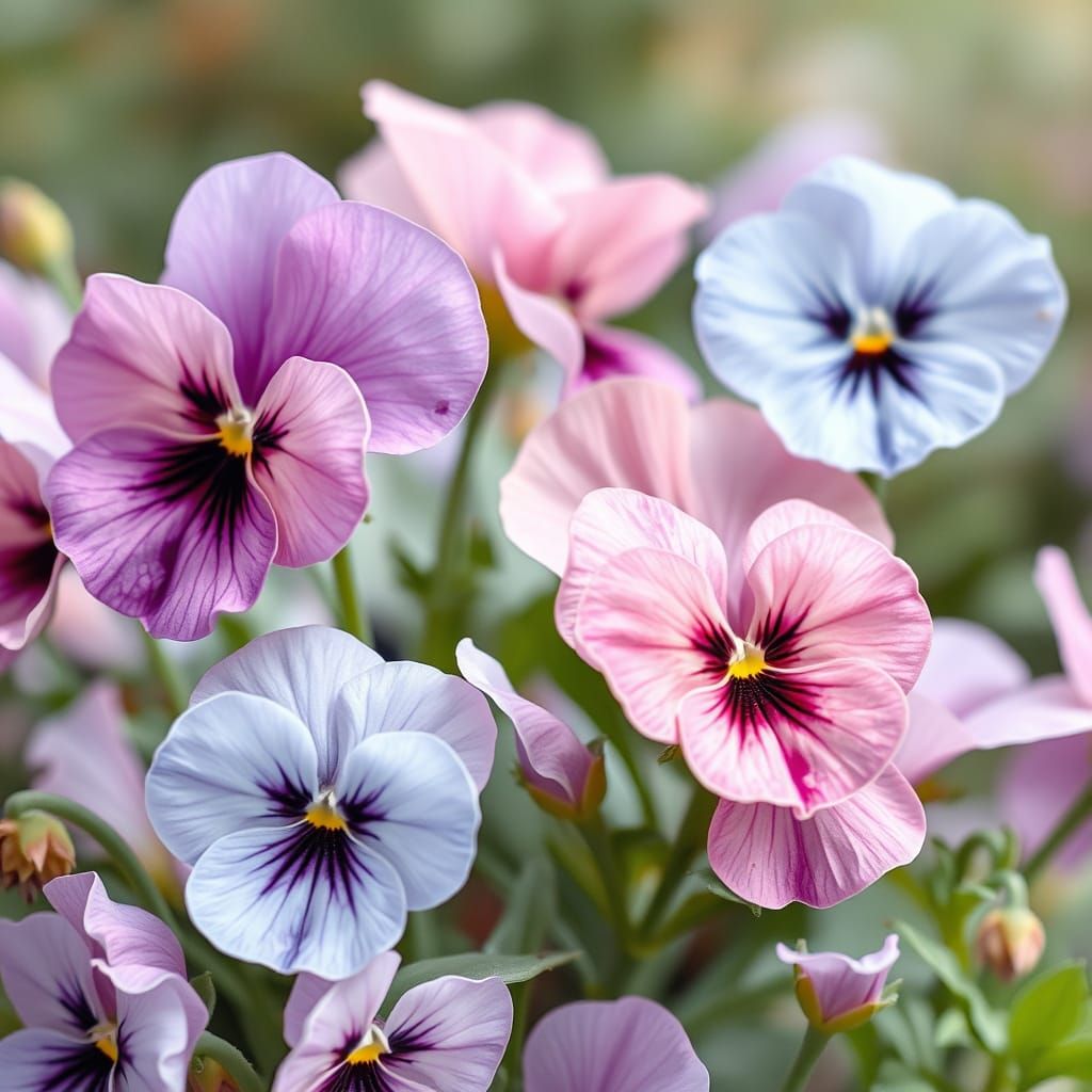 Whimsical Pansies in Soft Pastels