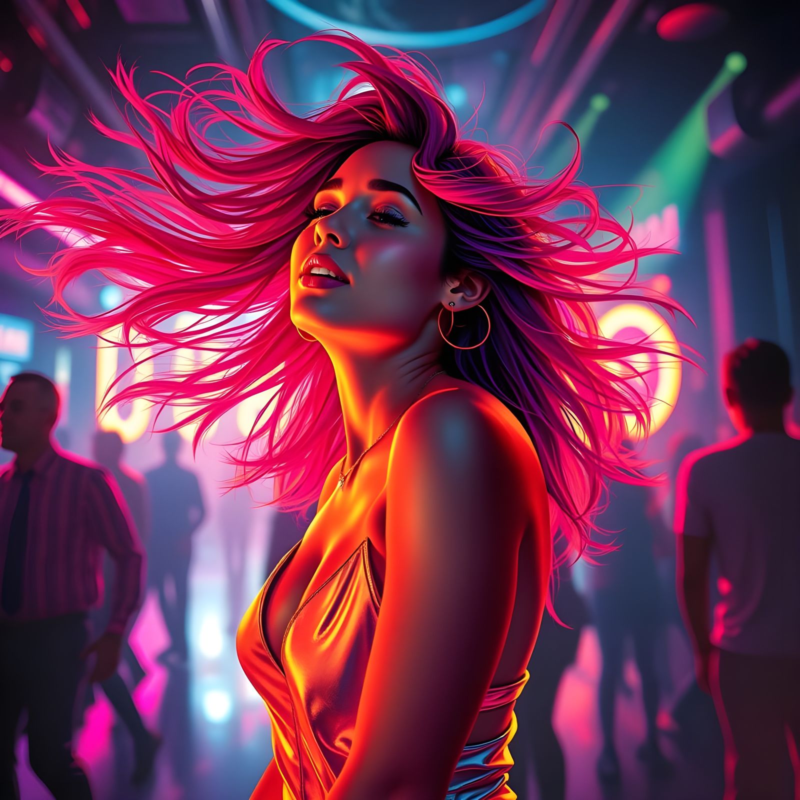 Girl Dancing in a Vibrant Nightclub Scene