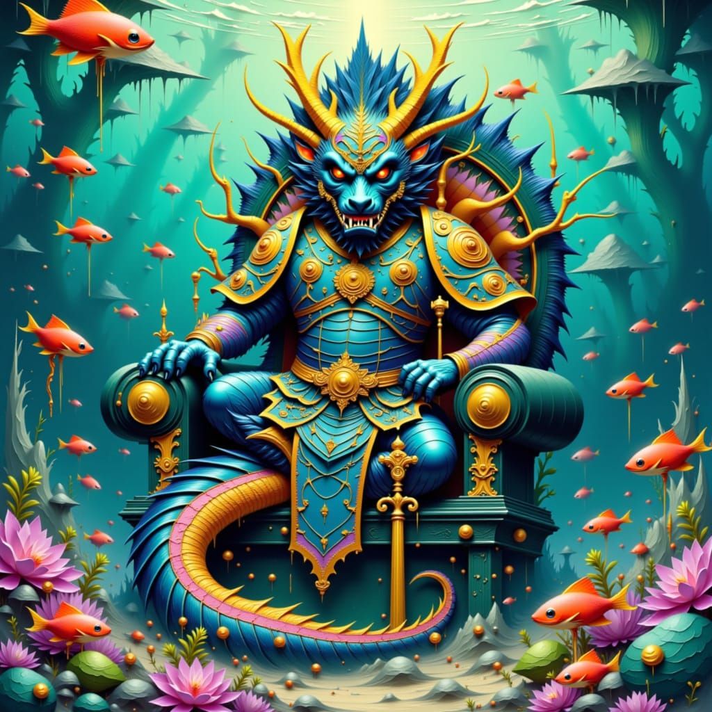 Ryujin: Japanese Dragon King in Hokusai Style