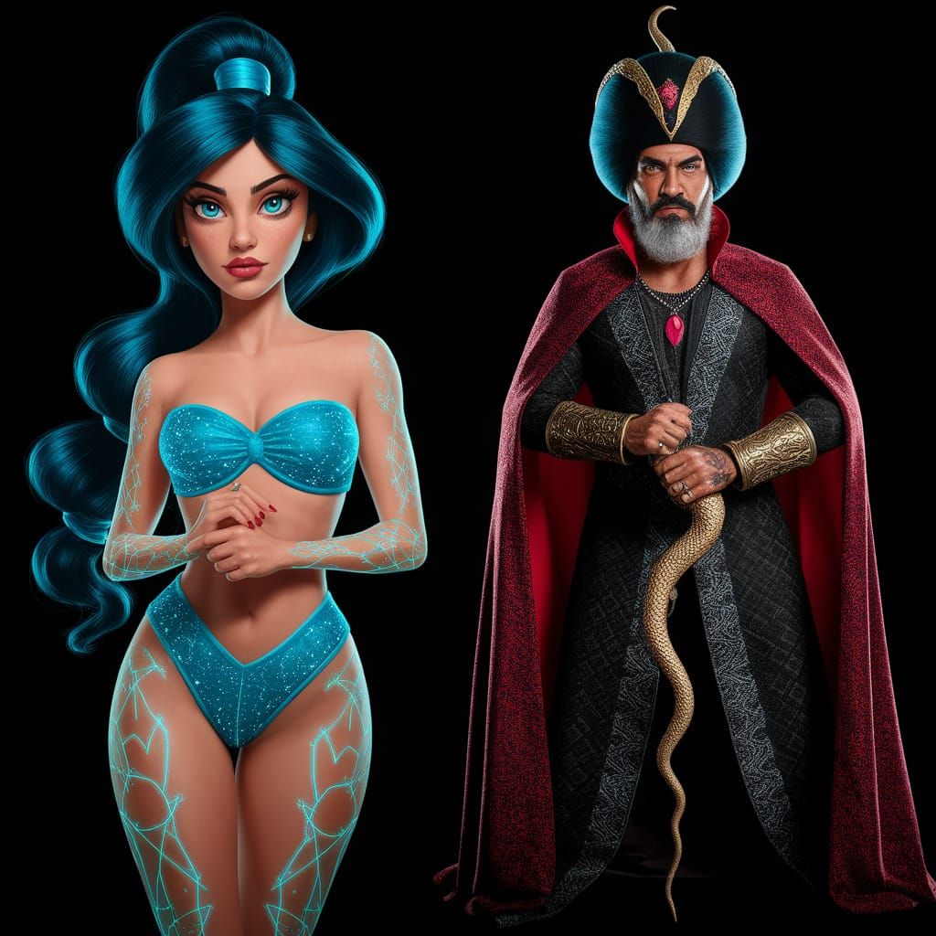 Goth Princess Jasmine in Elegant Blue Suit, Beside Handsome ...