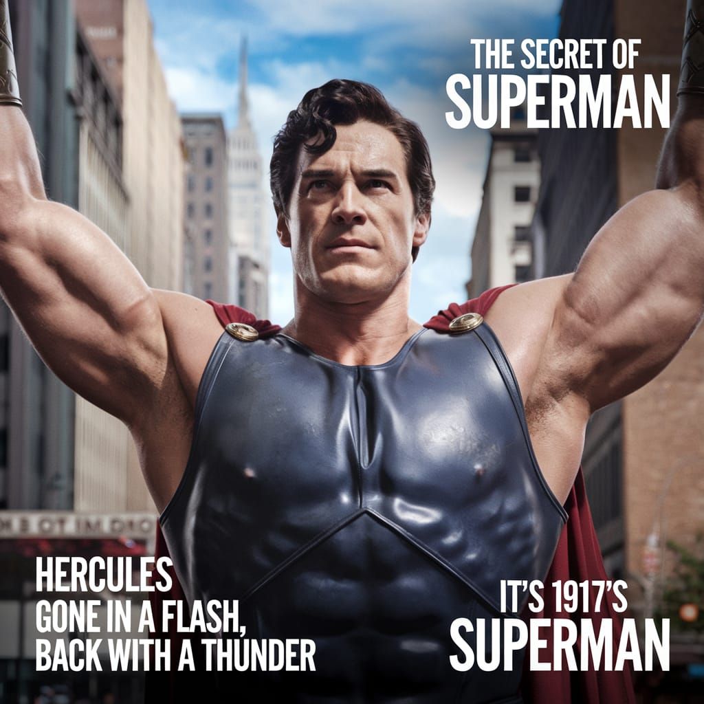Hercules in Epic Cityscape with 1917 Superman Logo