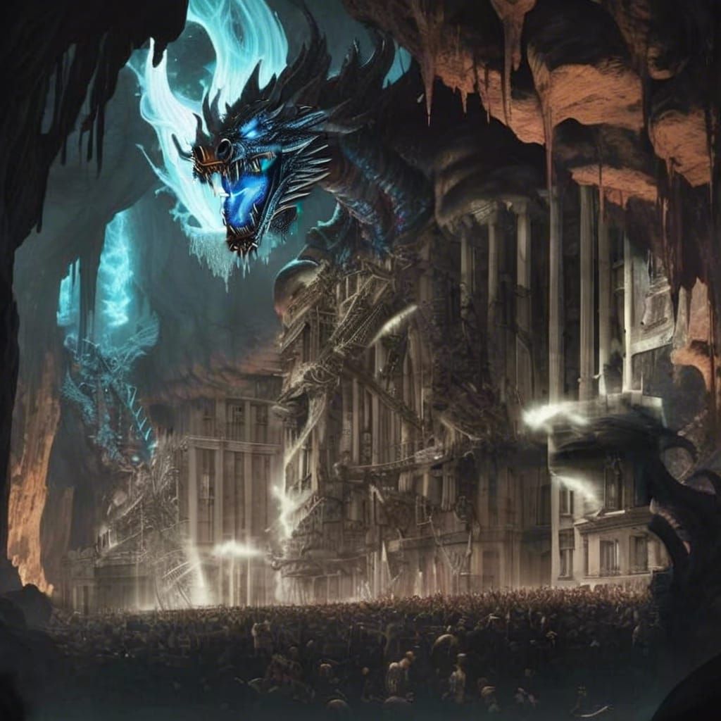 Dragon Face with Glowing Blue Flames