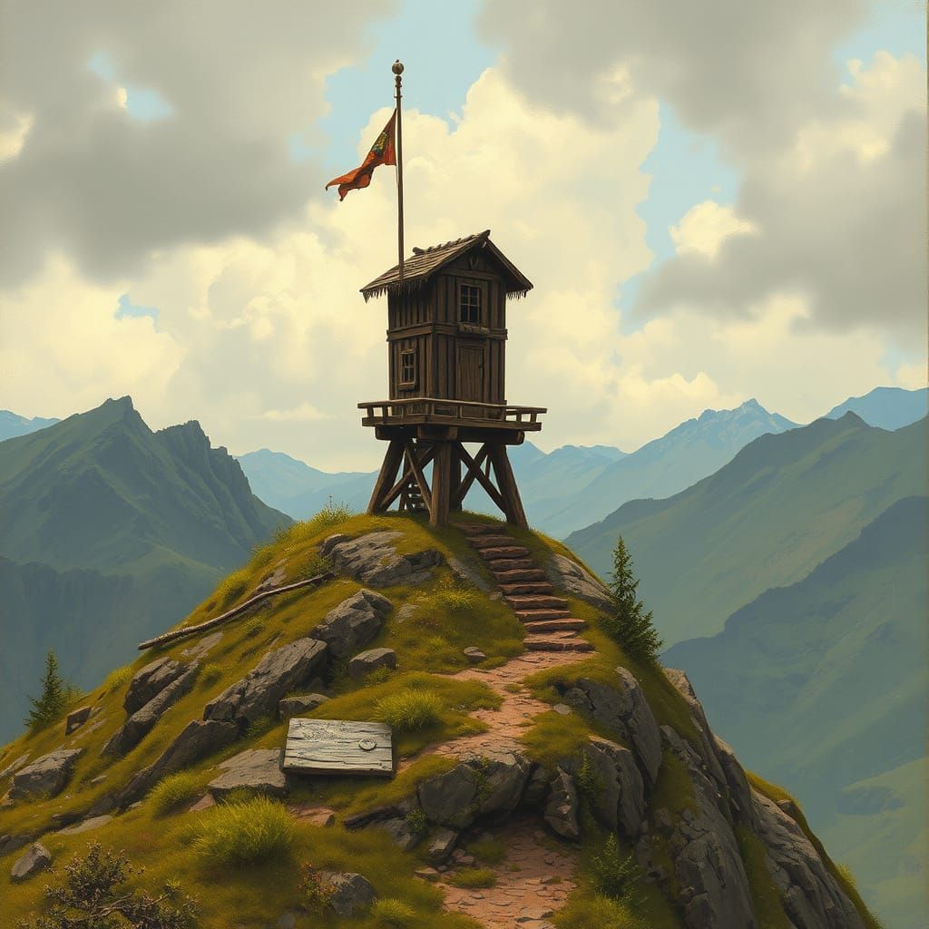 Medieval Watchtower Landscape in Earthy Tones