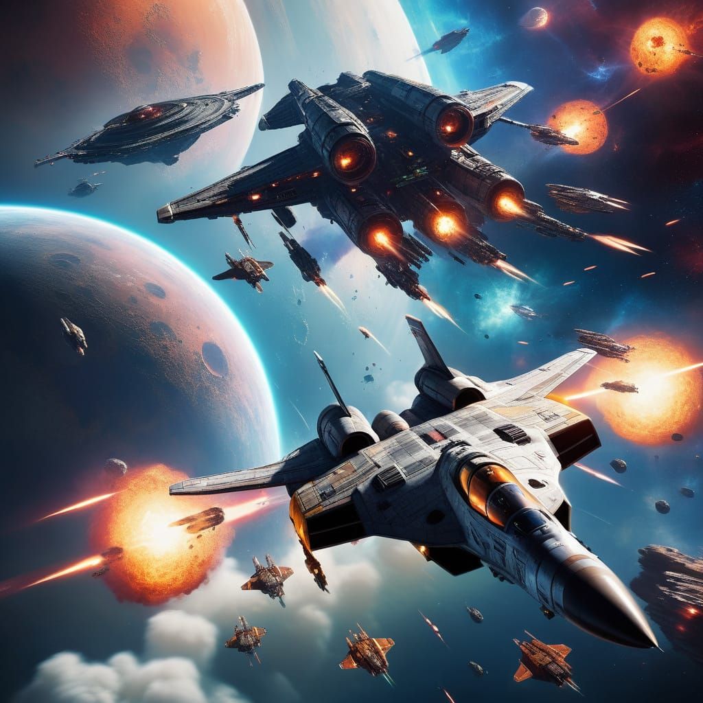 Surreal Space Battle Unfolds Above a Nebula-Rich Planet in D...