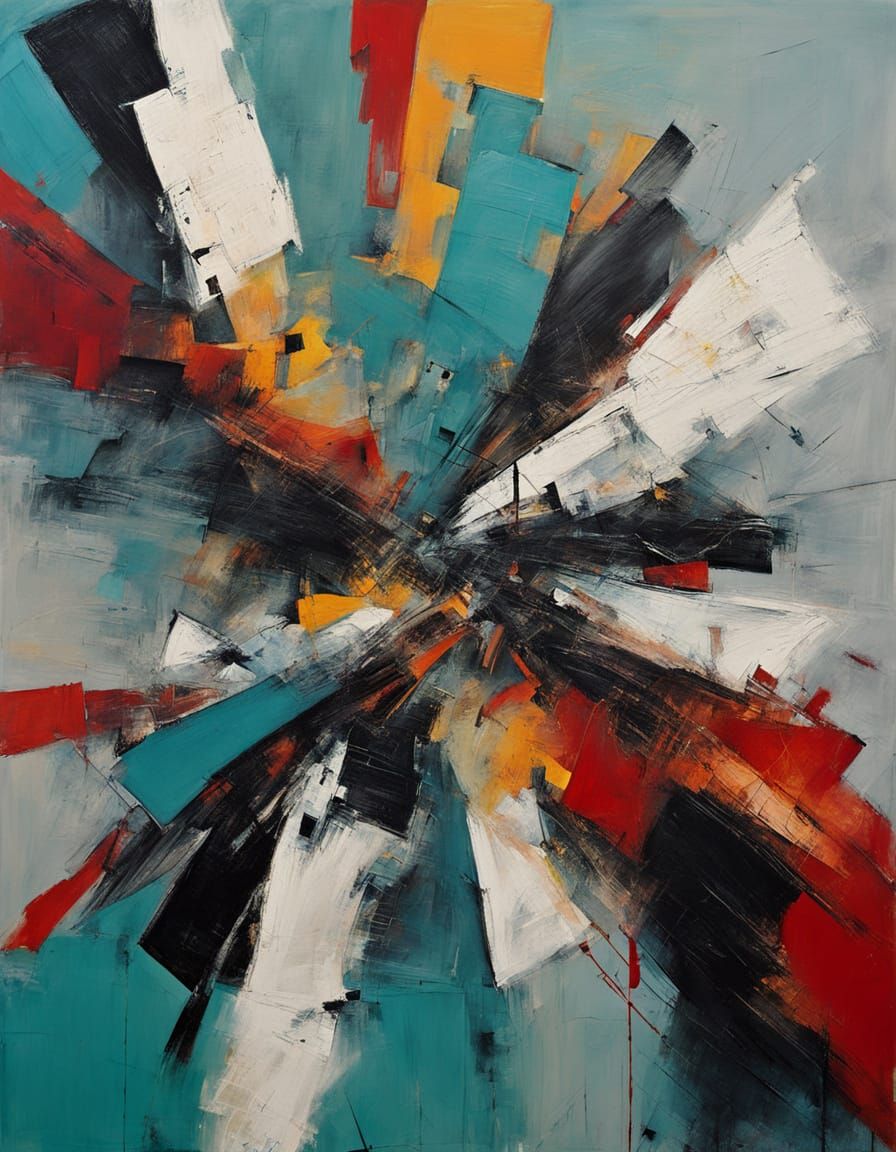 Abstract Woman in Domino Effect Dress - Oil Painting