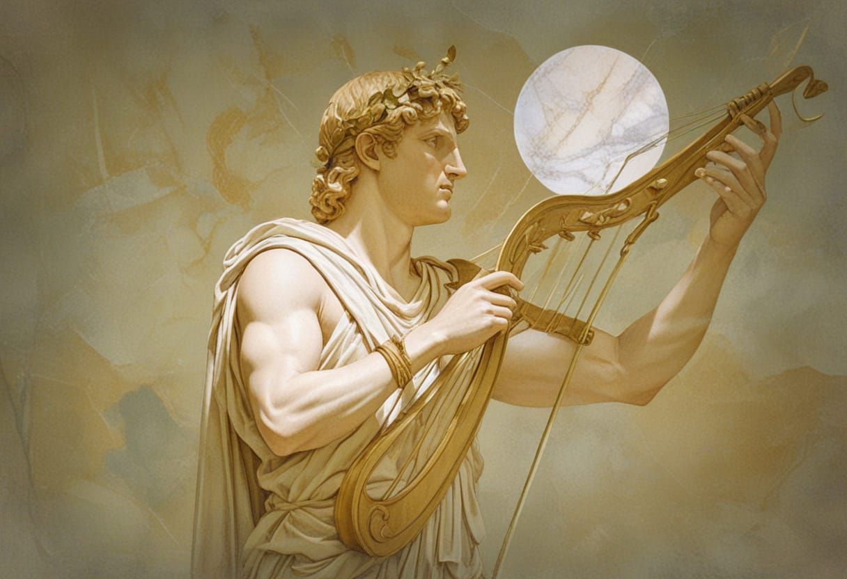 Apollo with Lyre in Soft Watercolor Style