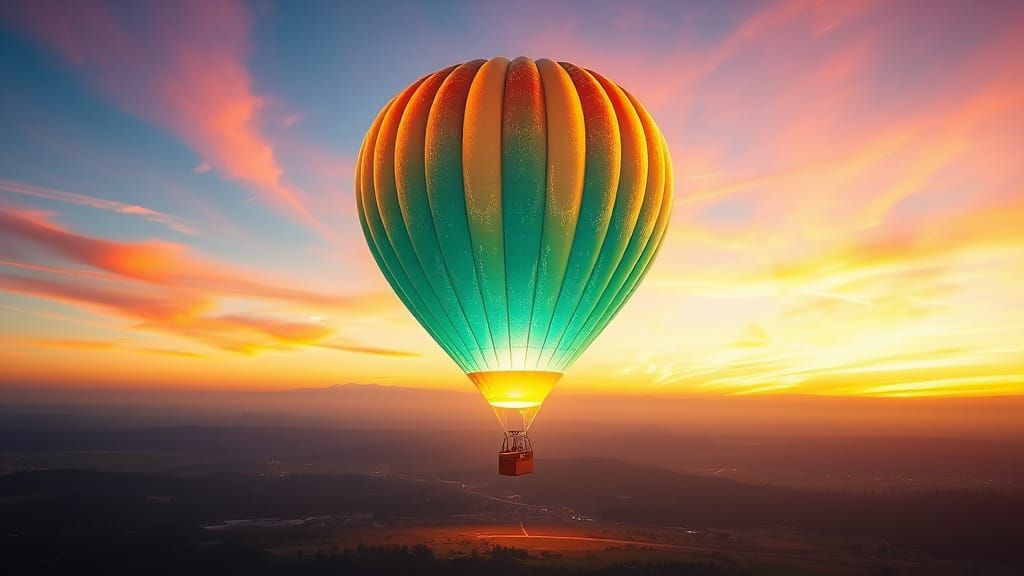 Cosmic Dawn Hologram Balloon in Vibrant Sunrise Light Painti...