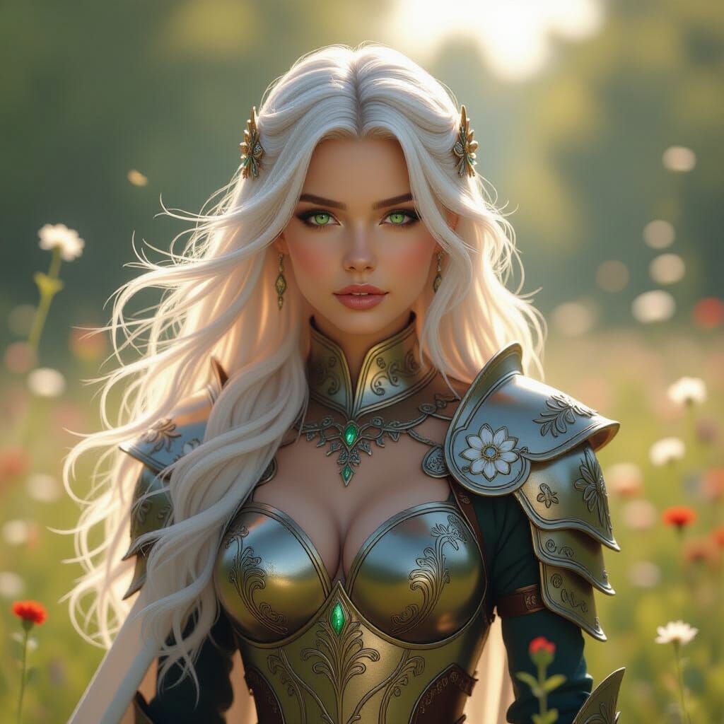 Warrior Queen in Floral Armor, Hyperdetailed Fantasy Art
