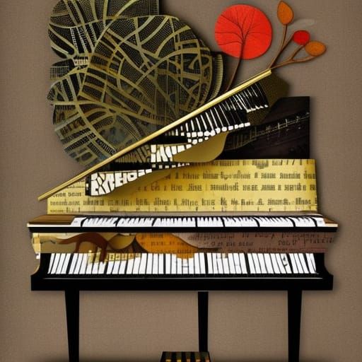 Beautiful 3D Collage Art Piano in 8K Resolution