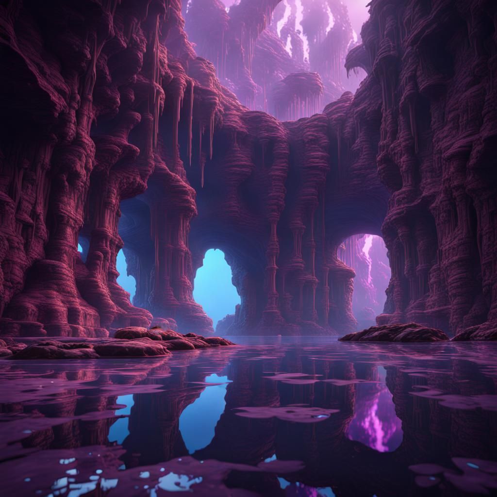 Purple Reflections in a Shimmering Cave
