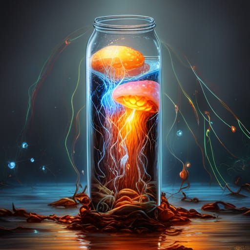 Electric Jellyfish in Bottle, Graffiti Art Style