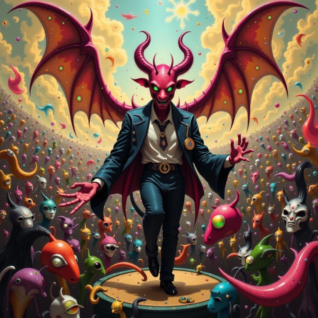 Devil Gives Enthusiastic Speech in Futuristic Style