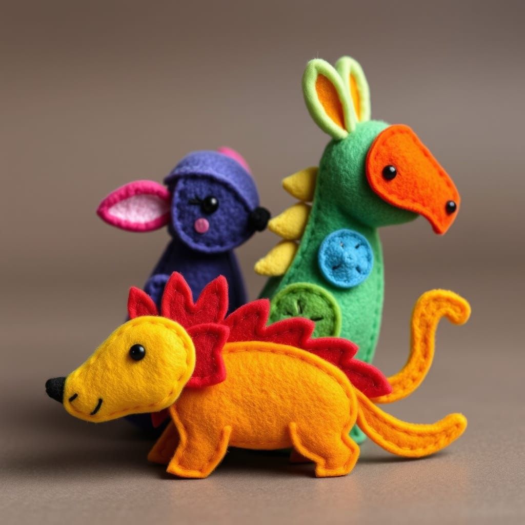 Colorful Felt Animals in Whimsical Style