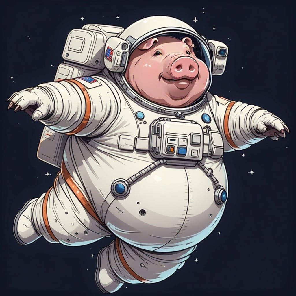 Cartoon Astronaut Pig Blasts Off