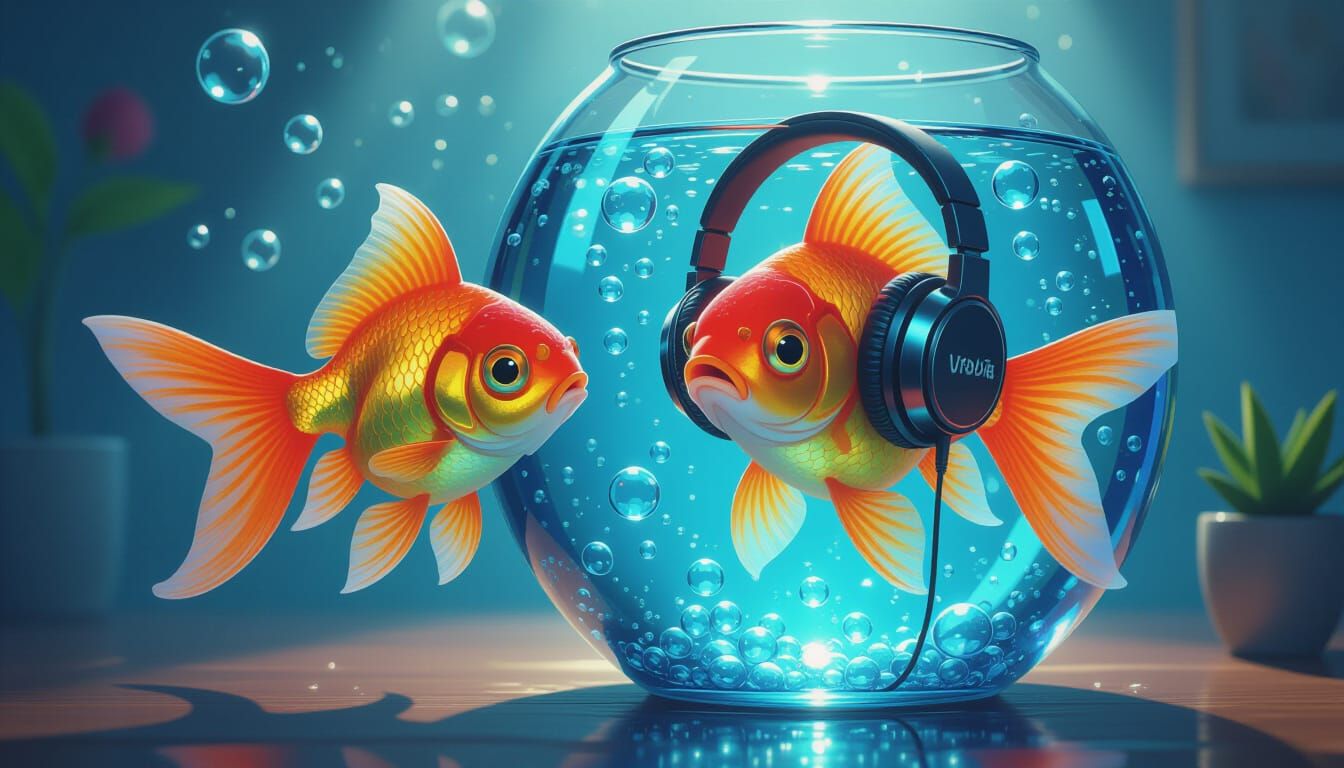 Goldfish Listens to Podcast in Pixar Style