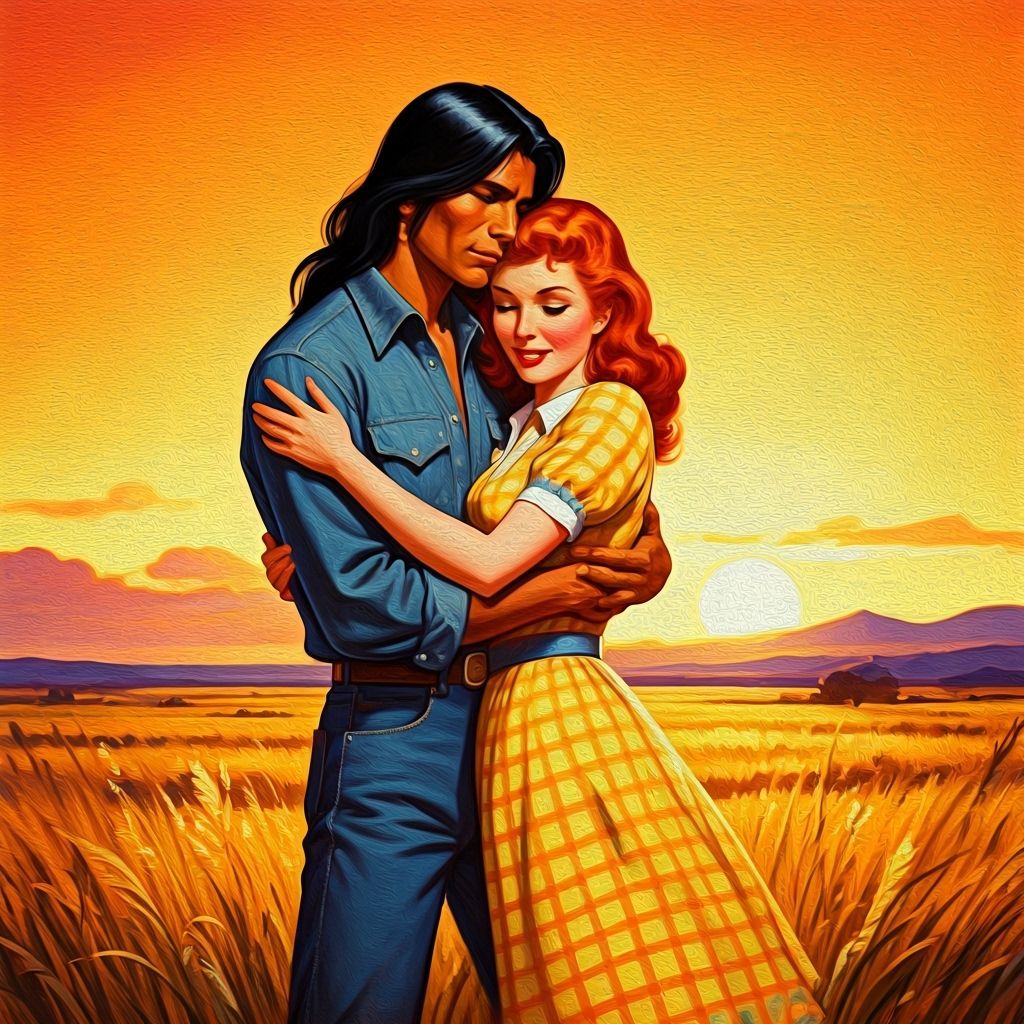 Embrace on the Prairie: Pin-Up Style Illustration