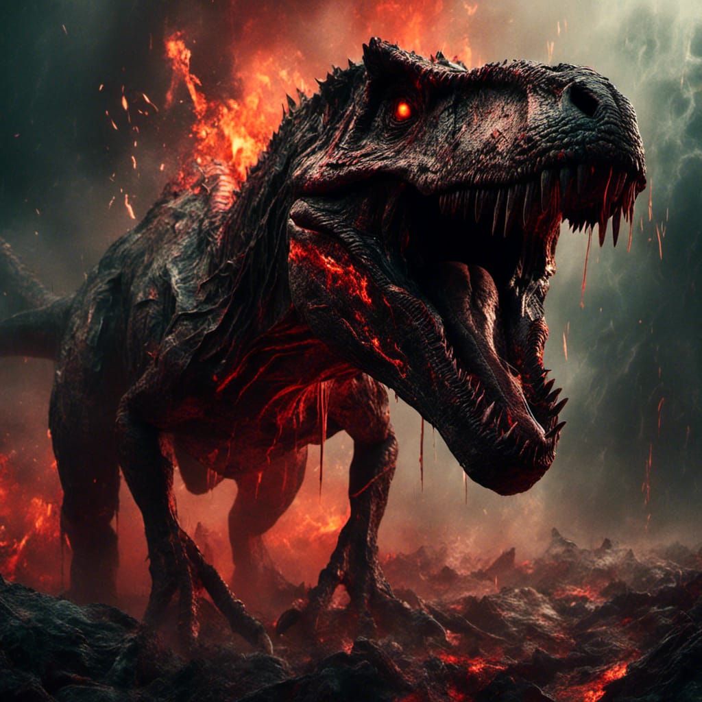 Roaring Lava T-Rex in Macabre Digital Painting