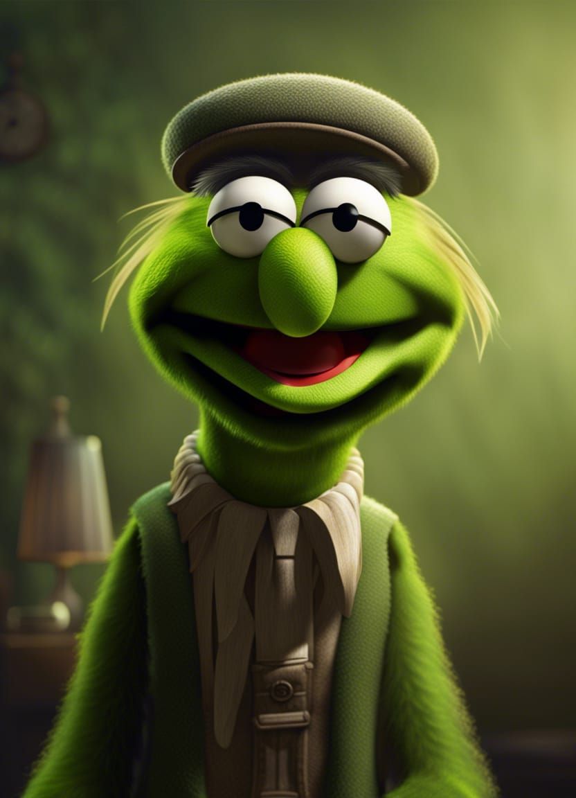 Green Muppet Portrait in Cartoon CGI Style