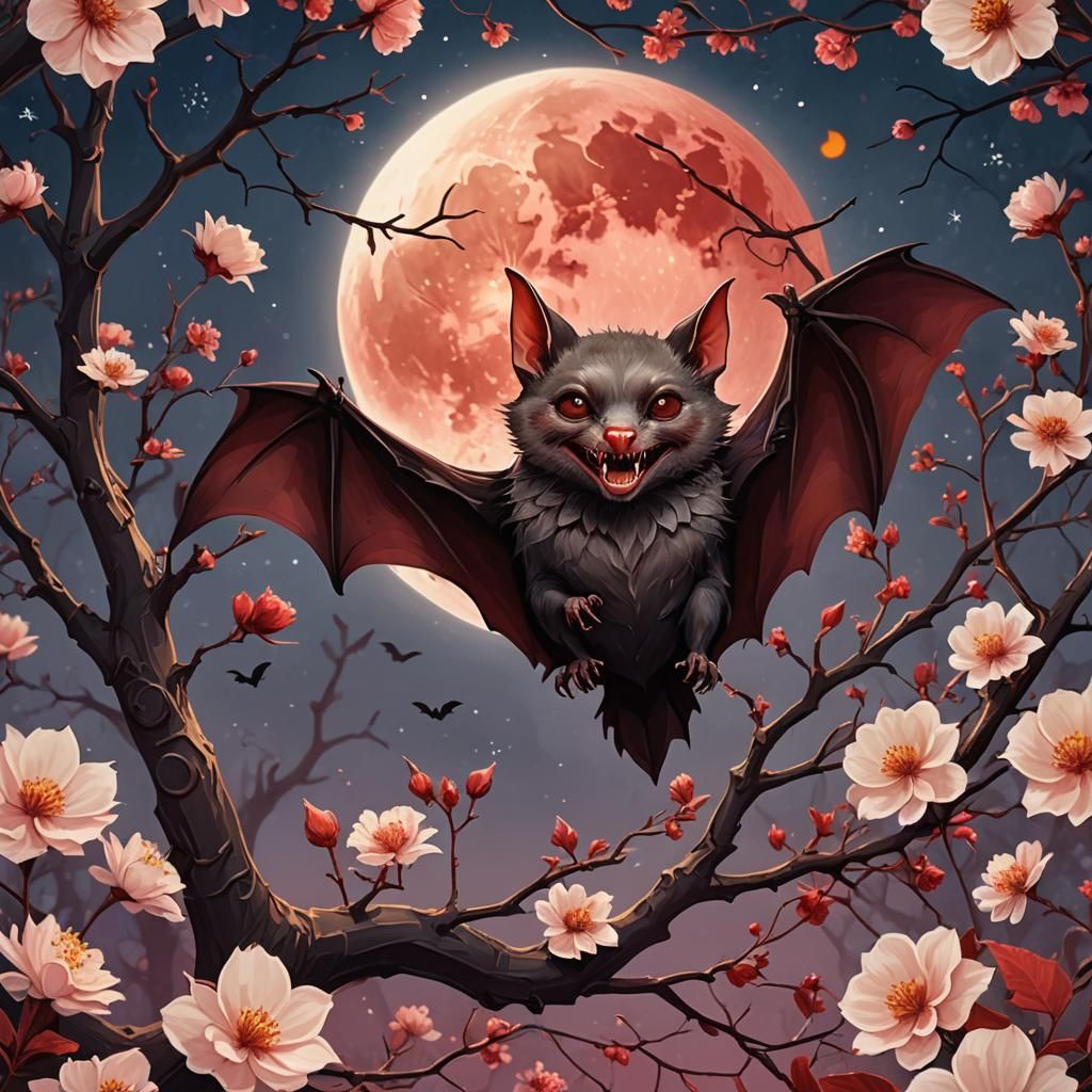 Whimsical Vampire Bat Illustration in Impressionist Style