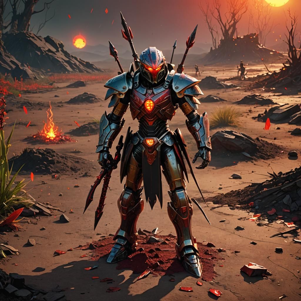 Bionicle Warrior Against Blood Red Sun