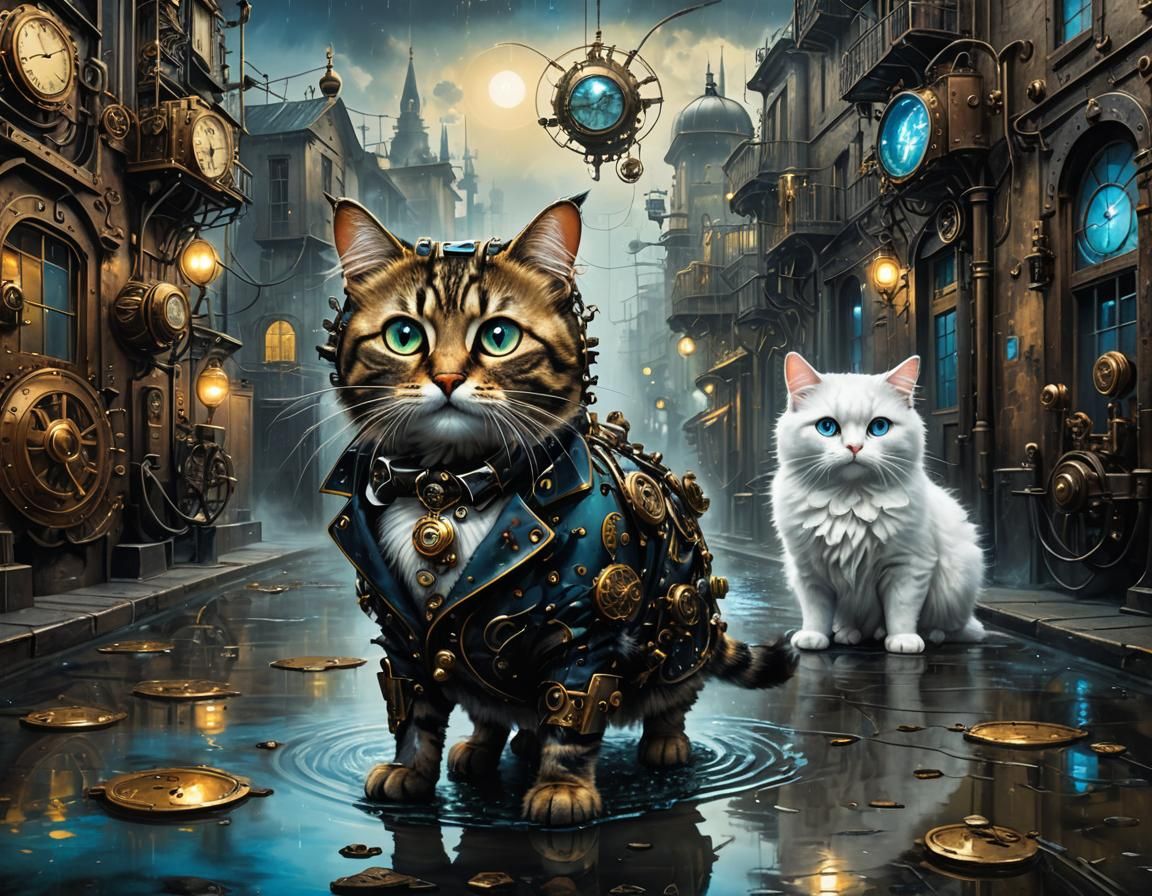 Steampunk Cats in Surrealist Style