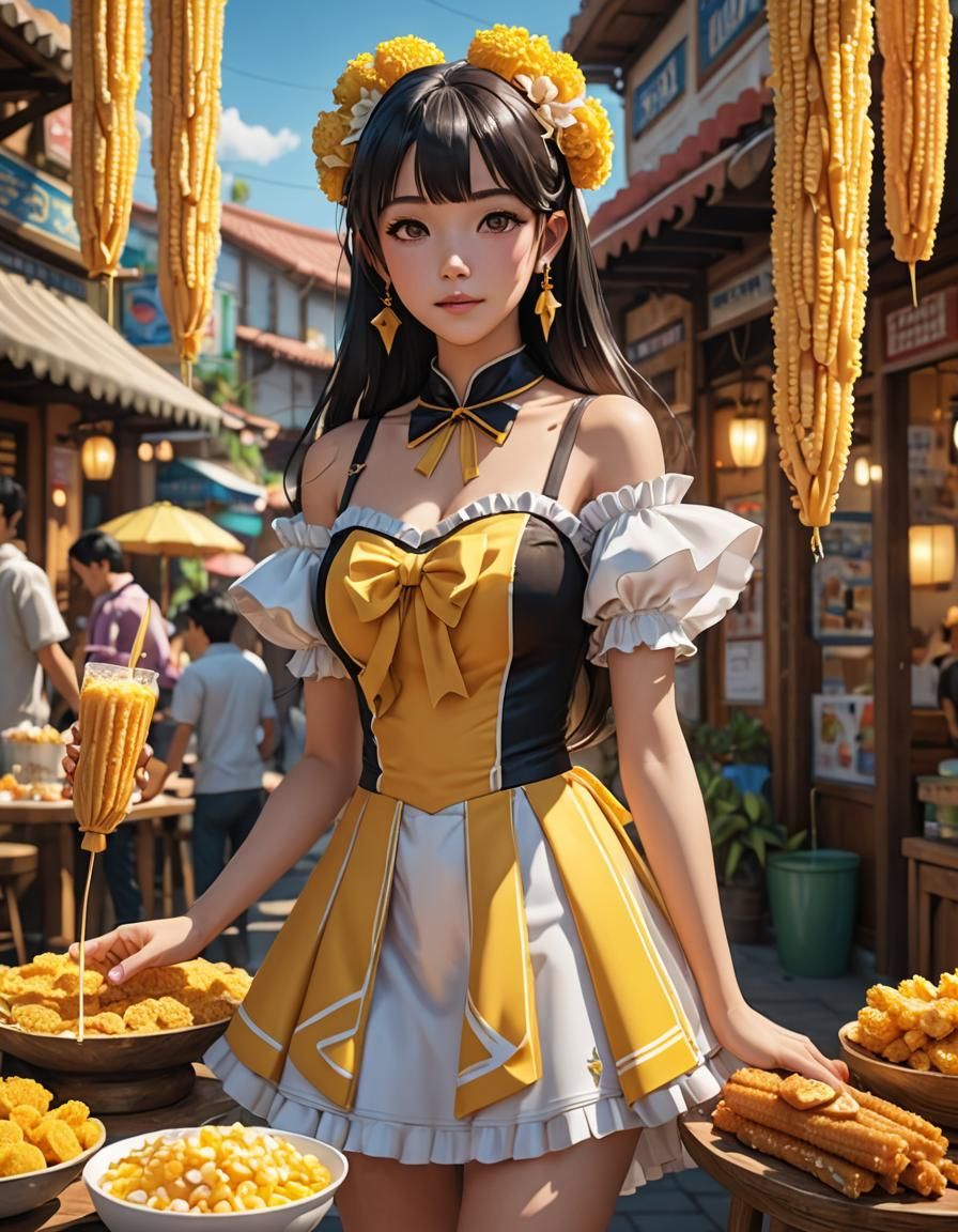 Elotes and Churros with Jalisco Dress in Anime Style