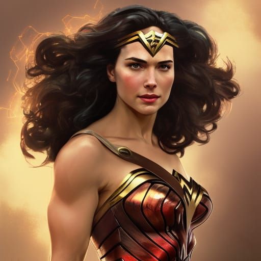 Wonder Woman Flexing, Hyperdetailed Concept Art
