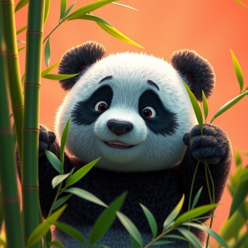 Cute Panda Hidden in Bamboo: Pixar Style