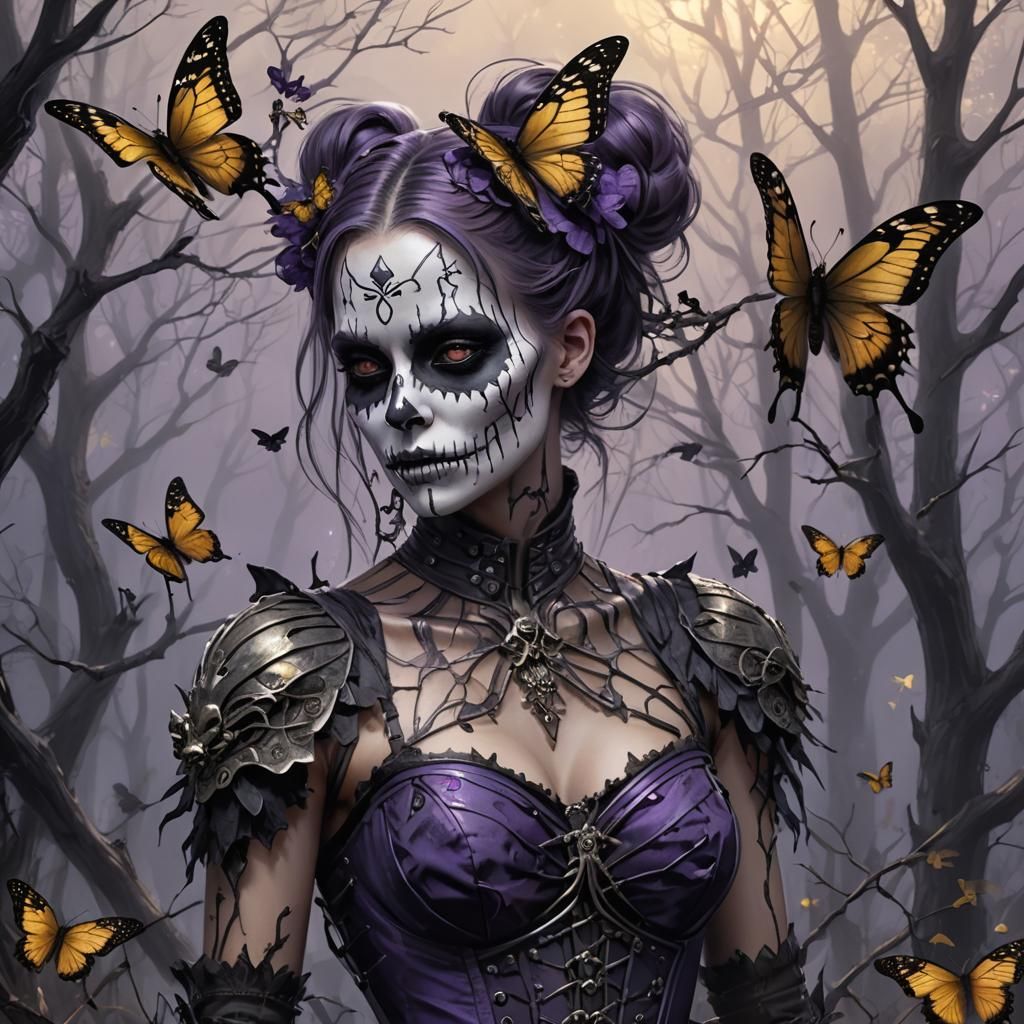 Gothic Butterfly Queen in Dark Fantasy Pencil Sketch