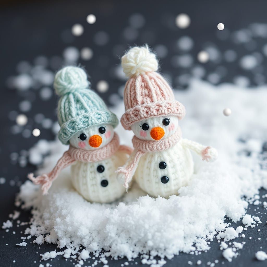 Cute Winter Snowmen in Amigurumi Style
