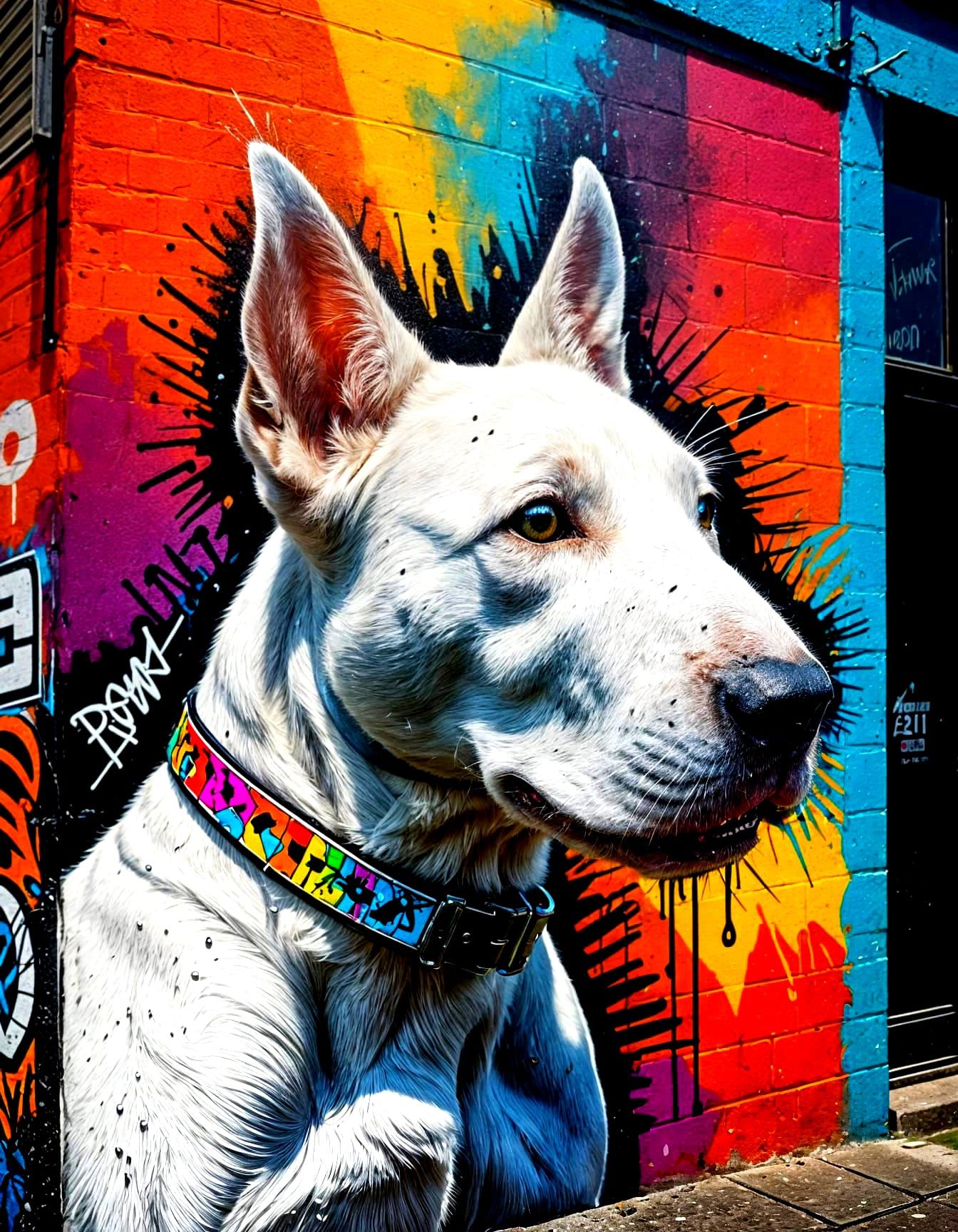 Urban Art of a Stylized Bull Terrier Mural