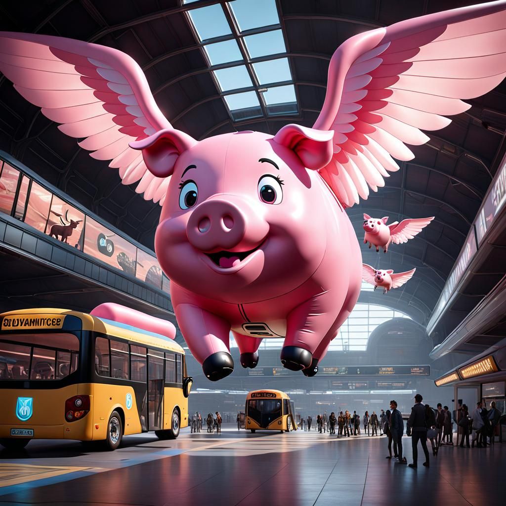 Inflatable Pig Wings Soaring Fantasy Concept Art